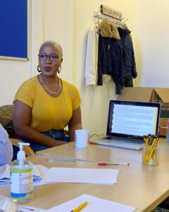 Ngunan Adamu teaches Savera UK clients how to share their stories during a training session