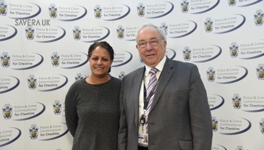 Savera UK CEO and Founder Afrah Qassim, and Police and Crime Commissioner for Cheshire, John Dwyer